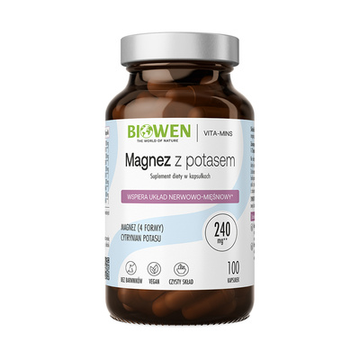 Biowen magnez 4 x z potasem ZMĘCZENIE STRES MIĘŚNIE 100 kapsułek