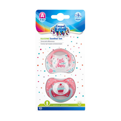 Canpol Zestaw smoczków uspokajających 23/954 silikon 0-6m symetryczny wild nature + cupcake różowe 2 sztuki