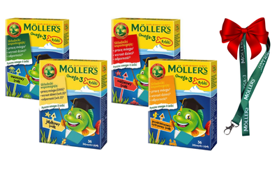 Moller's Omega-3 Rybki różne smaki żelki odporność tran odporność 4x36 sztuk + NAKLEJKI GRATIS!