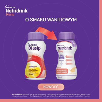 Nutridrink Diasip o smaku waniliowym ZESTAW 8 x 200 ml 