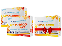 Allnutrition witamina D3 4000 + K2 odporność 2 x 60 kapsułek + witamina D3 2000 60 kapsułek GRATIS