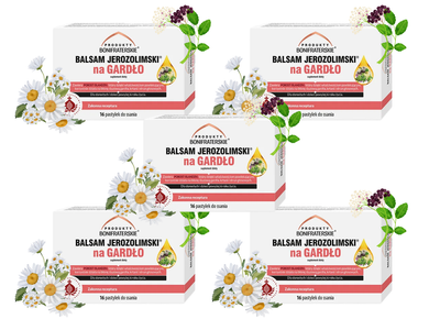 Balsam Jerozolimski na GARDŁO, POROST ISLANDZKI ZESTAW 5 x 16 pastylek do ssania krótka data