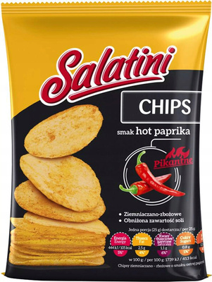 Salatini Zdrowe chipsy smak OSTRA papryka zdrowa przekąska 25 g krótka data