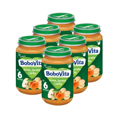 BoboVita Morele, banany i jabłka deserek po 6 miesiącu zestaw 6x190g