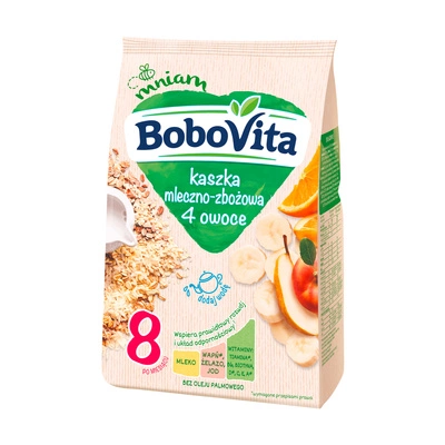 BoboVita Kaszka mleczno-zbożowa 4 owoce po 8 miesiącu 230g