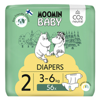 Moomin Baby 2 Newborn 3–6 kg (56 szt), eko pieluszki + CHUSTECZKI BEGGS GRATIS!