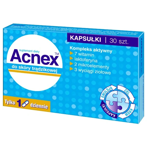 Acnex do skóry trądzikowej suplement 7 witamin 30 kapsułek
