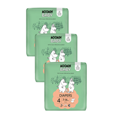 Moomin Baby 4 Maxi 7–14 kg (126 szt), miesięczne opakowanie eko pieluszek