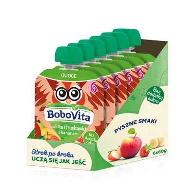 BoboVita Mus jabłka i truskawki z bananem po 6. miesiącu ZESTAW 6 x 80 g
