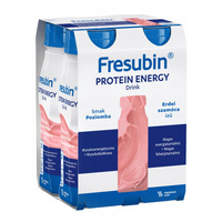 Fresubin® Protein Energy Drink,  smak poziomkowy 4 x 200ml. Żywność specjalnego przeznaczenia medycznego. Bogata w białko