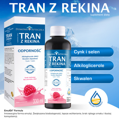 Tran z rekina smak malinowy ODPORNOŚĆ, bez cukru 330 ml