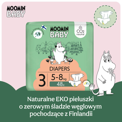 Moomin Baby 3 Midi 5–8 kg (48 szt), eko pieluszki