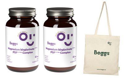 Beggs Magnesium bisglycinate 380 mg + P5P COMPLEX 1,4 mg suplement magnez witamina B6 2 x 60 kapsułek + TORBA GRATIS