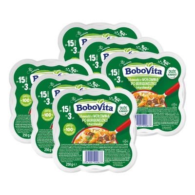 BoboVita Kluseczki z wołowiną po burgundzku i marchewką po 15 miesiącu ZESTAW 6 x 250 g