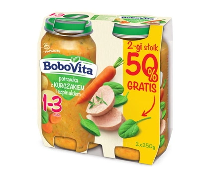 Obiadek dla dziecka BoboVita Potrawka z kurczakiem i szpinakiem 1-3 lata 1+1 50% GRATIS 2x250g