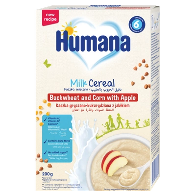 Humana Kaszka mleczna gryczano-kukurydziana z jabłkiem po 6. miesiącu 200 g