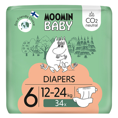 Moomin Baby 6 Maxi 12–24 kg (34 szt), eko pieluszki