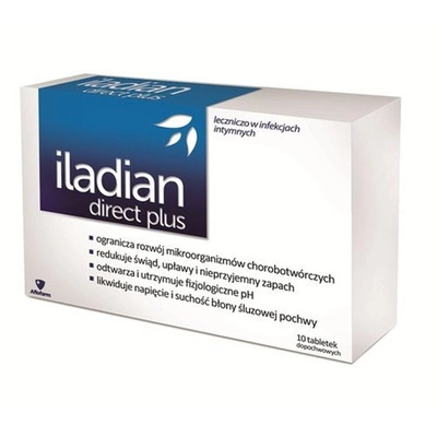 Iladian direct plus tabletki dopochwowe stosowane w leczeniu infekcji intymnych 10szt