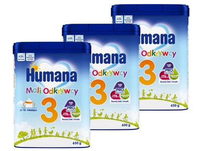 Humana 3 Mali Odkrywcy Napój mleczny w proszku po 12. miesiącu ZESTAW 3 x 650 g