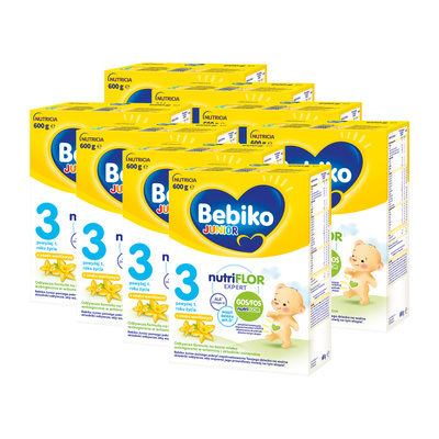 Bebiko Junior 3 Odżywcza formuła na bazie mleka dla dzieci powyżej 1. roku o smaku waniliowym ZESTAW 8x600g