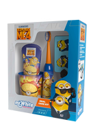 Mr.White Zestaw prezentowy do mycia zębów dla dzieci Minnions 3+ szczoteczka elektryczna kubek pasta zawieszka