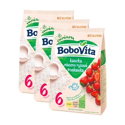  BoboVita Kaszka mleczno-ryżowa truskawka po 6 miesiącu ZESTAW 3x230g