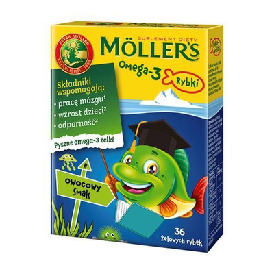 Moller's Omega-3 Rybki różne smaki żelki odporność tran odporność 4x36 sztuk + NAKLEJKI GRATIS!