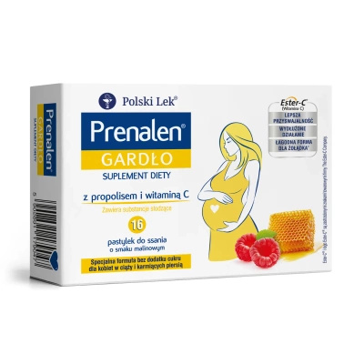 Prenalen Gardło z propolisem i witaminą C dla kobiet w ciąży 16 pastylek do ssania + GRATIS!