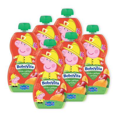 BoboVita Peppa Pig Mus morele z jabłkiem i gruszką po 6 miesiącu ZESTAW 6 x 100 g