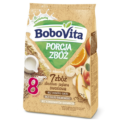 BoboVita Porcja zbóż Kaszka mleczna 7 zbóż zbożowo-jaglana owocowa po 8 miesiącu 210 g