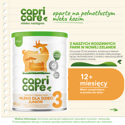 Capricare 3 - mleko dla dzieci junior, powyżej 12 miesiąca, oparte na mleku kozim ZESTAW 2 x 400 g