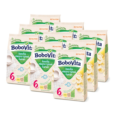 BoboVita Kaszka mleczno-ryżowa o smaku bananowym po 6. miesiącu ZESTAW 9x230g