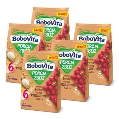 BoboVita Porcja Zbóż kaszka bezmleczna jaglano-ryżowa malina 170g ZESTAW 5x170g