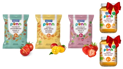 SALVEST Põnn BIO Chrupki zestaw różne smaki truskawka mango pomidor różne kształty 3 x 20 g + 2 MUSY GRATIS!