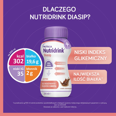 Nutridrink Diasip o smaku czekoladowym ZESTAW 8 x 200 ml