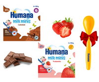 Humana Milk Minis zestaw deserków truskawka i czekolada od 6 miesiąca 8 x 100 g + ŁYŻECZKA GRATIS!