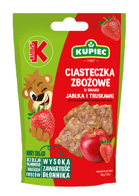 Kubuś Kupiec ciasteczka zbożowe o smaku jabłka i truskawki 50 g