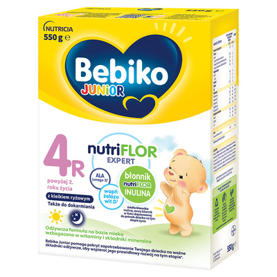 BEBIKO JUNIOR NUTRIflor Expert 4R formuła na bazie mleka z kleikiem ryżowym, powyżej 2. roku życia ZESTAW 4 x 550 g