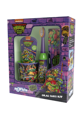 Mr.White Zestaw prezentowy do mycia zębów dla dzieci Ninja Turtles 3+ szczoteczka elektryczna kubek pasta puzzle