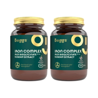 Beggs Iron bisglycinate 20 mg, rosehip extract suplement żelazo i dzika róża 2 x 100 kapsułek