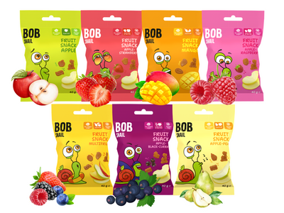 Bob Snail owocowe ZDROWE przekąski MIX w różnych smakach ZESTAW 7 x 40 g + 3 x BOB SNAIL 60 g GRATIS!