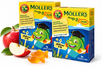Moller's Omega-3 Rybki smak jabłkowy żelki odporność tran odporność ZESTAW 2 x 36 sztuk