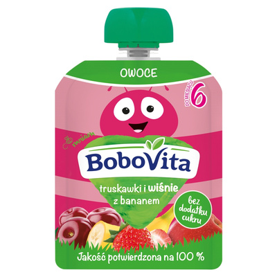 BoboVita Mus truskawki i wiśnie z bananem po 6. miesiącu 80 g