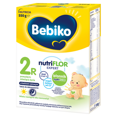 BEBIKO NUTRIflor Expert 2R mleko następne z kleikiem ryżowym, dla niemowląt, powyżej 6. m-ca życia ZESTAW 8 x 550 g