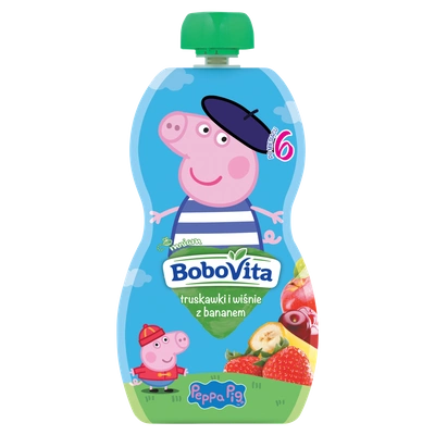 BoboVita Peppa Pig Mus truskawki i wiśnie z bananem po 6 miesiącu 100 g