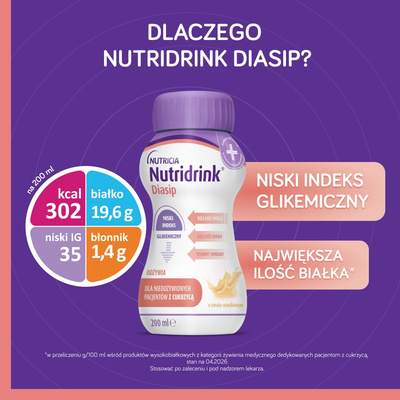Nutridrink Diasip o smaku waniliowym ZESTAW 8 x 200 ml 