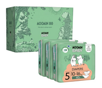 Moomin Baby 5 Maxi 10 -16 kg (120 szt.), jubileuszowe, miesięczne opakowanie eko pieluszek z pudełkiem prezentowym