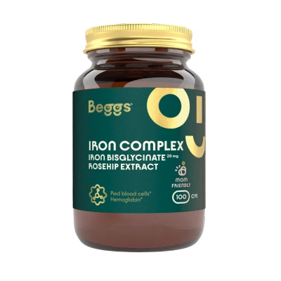 Beggs Iron bisglycinate 20 mg, rosehip extract suplement żelazo i dzika róża 100 kapsułek