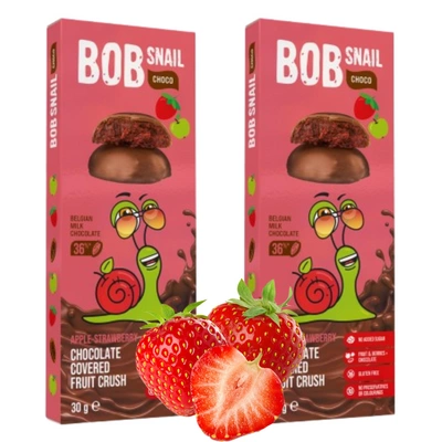 Bob Snail Ciasteczka owocowe Jabłko Truskawka w Belgijskiej mlecznej czekoladzie 2 x 30 g