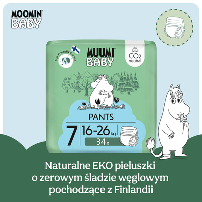 Muumi Baby Pants EKO PIELUCHOMAJTKI 7XL 16-26 kg 34 sztuki + CHUSTECZKI BEGGS GRATIS!